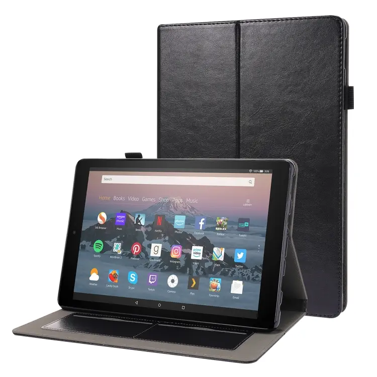 Custodia in pelle PU pieghevole orizzontale da lavoro con supporto a due pieghe, slot per schede e slot per penna, For Amazon Kindle Fire HD 10 2021