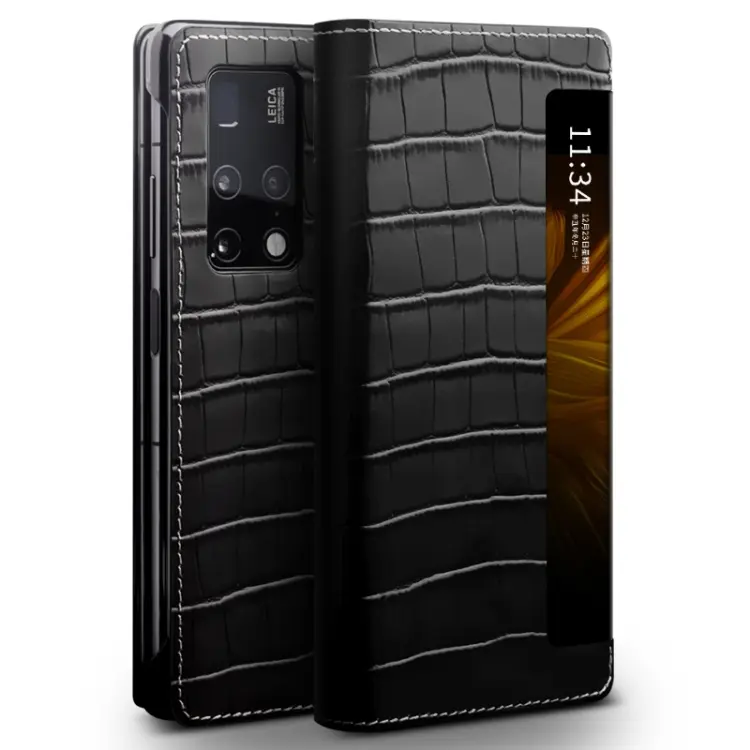 Custodia in vera pelle con motivo a coccodrillo per Huawei Mate X2