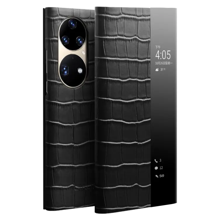 Custodia in vera pelle con motivo a coccodrillo per Huawei P50