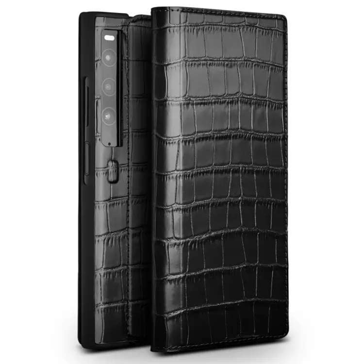 Custodia in vera pelle con motivo coccodrillo per Huawei Mate XS 2 e P50 Pocket