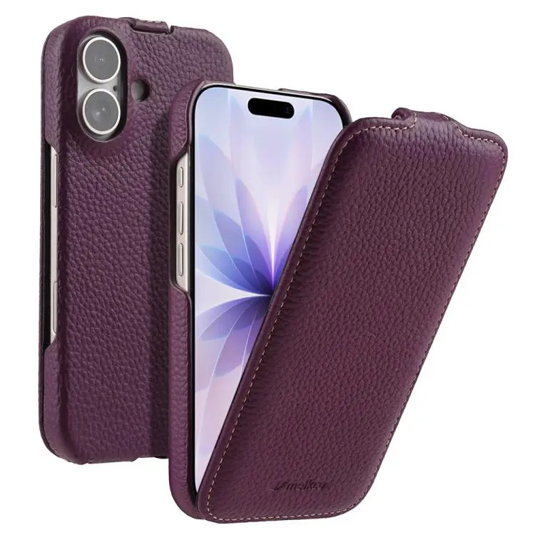 Custodia in vera pelle con motivo litchi e apertura magnetica per iPhone 17 e