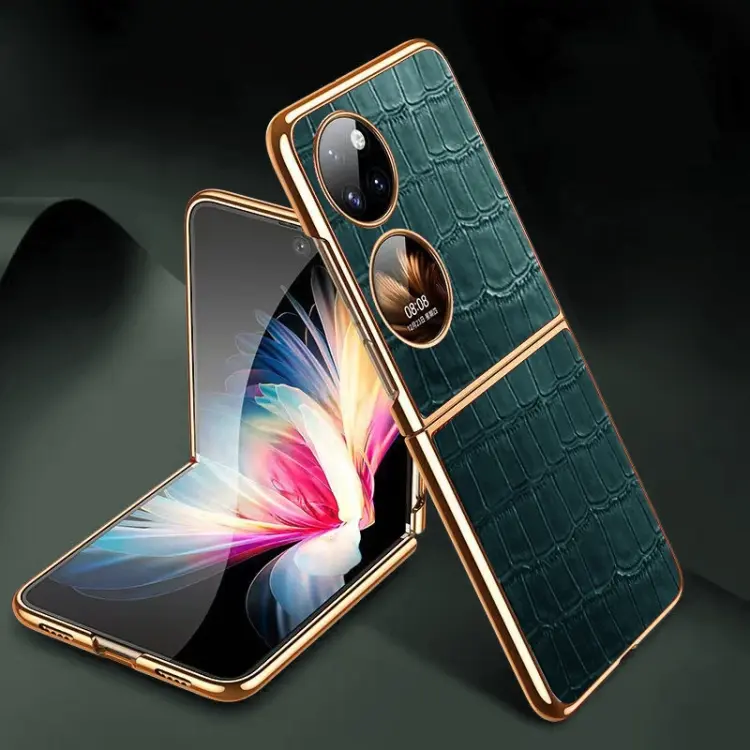 Custodia in vera pelle di coccodrillo per Huawei P50 Pocket