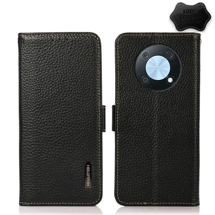 Custodia in vera pelle RFID con texture Litchi per Huawei nova Y90 / Enjoy 50