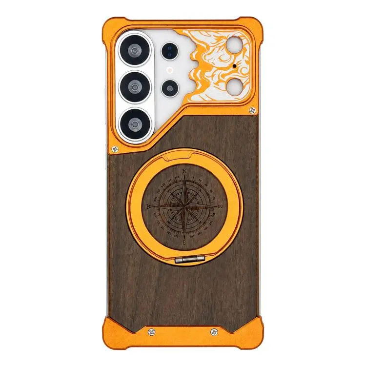 Custodia magnetica con supporto a 360° in legno di noce per Galaxy S22-S26 Ultra
