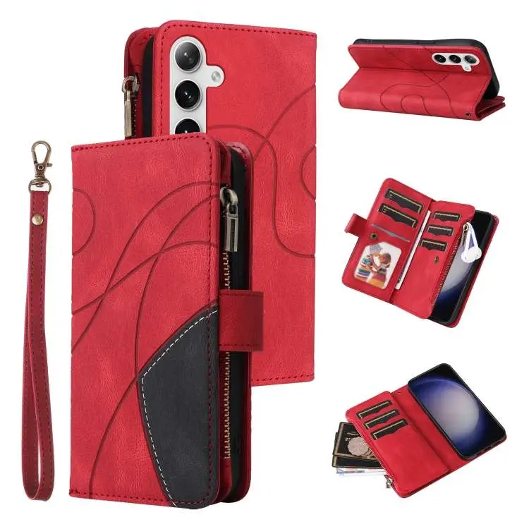 Custodia per cellulare in pelle con portafoglio con cerniera bicolore con 9 slot per carte, For Galaxy S25+ / S24+ 5G, For Galaxy S25 Ultra 5G, For Galaxy S24 FE 5G