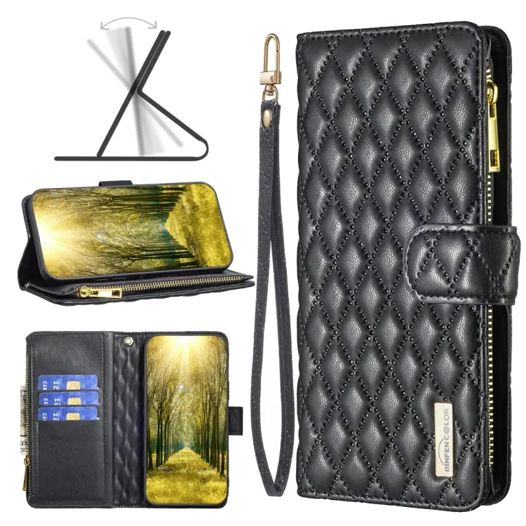 Custodia per telefono a conchiglia in pelle con portafoglio con cerniera Diamond Lattice, For Xiaomi 13 Lite / Civi 2
