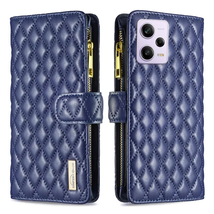 Custodia per telefono a conchiglia in pelle con portafoglio con cerniera Diamond Lattice, For Xiaomi Redmi Note 12 Pro 5G Global, For Xiaomi Redmi Note 12 Global