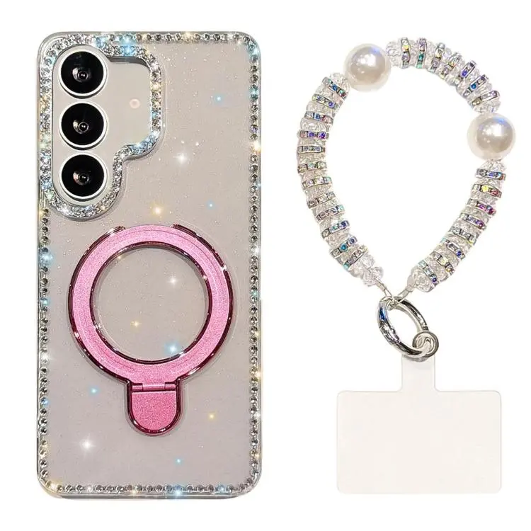 Custodia per telefono antiurto con bracciale e supporto magnetico IMD a doppia faccia con strass, antiurto., For Samsung Galaxy A16 5G, For Samsung Galaxy A15 5G