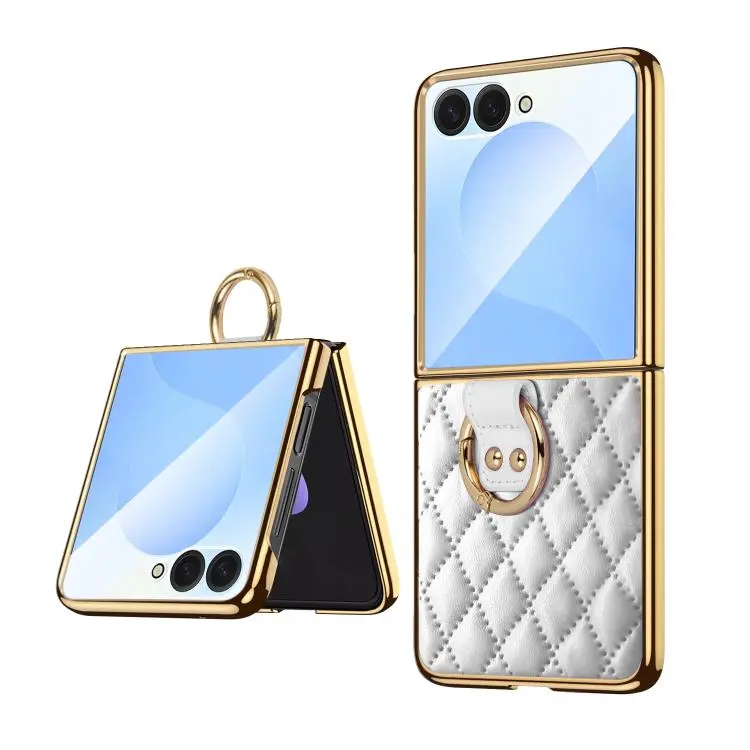 Custodia per telefono con anello in metallo e motivo a diamante in pelle PU per