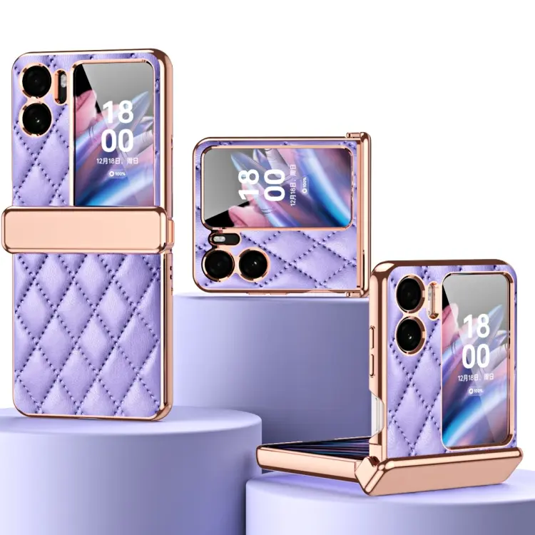Custodia per telefono con cerniera magnetica in pelle elettrolitica con motivo a rombo e pellicola protettiva, For OPPO Find N2 Flip