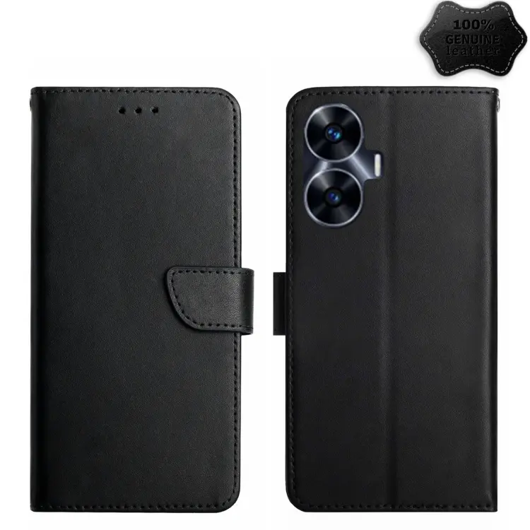Custodia per telefono flip in vera pelle a prova di impronte digitali, For Realme C55, For Xiaomi Redmi Note 12 4G Global, For Honor X9a 5G / Magic5 Lite, For Honor X5 4G