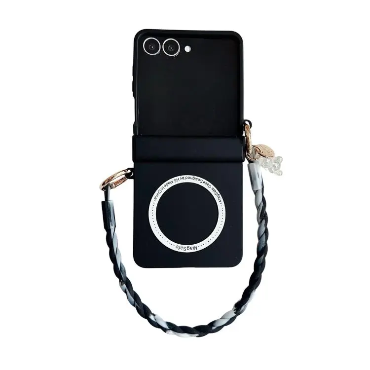 Custodia per telefono in PC con cinturino e cerniera integrata, fibbia laterale MagSafe, effetto pelle., For Galaxy Z Flip8 5G, For Samsung Galaxy Z Flip7 5G