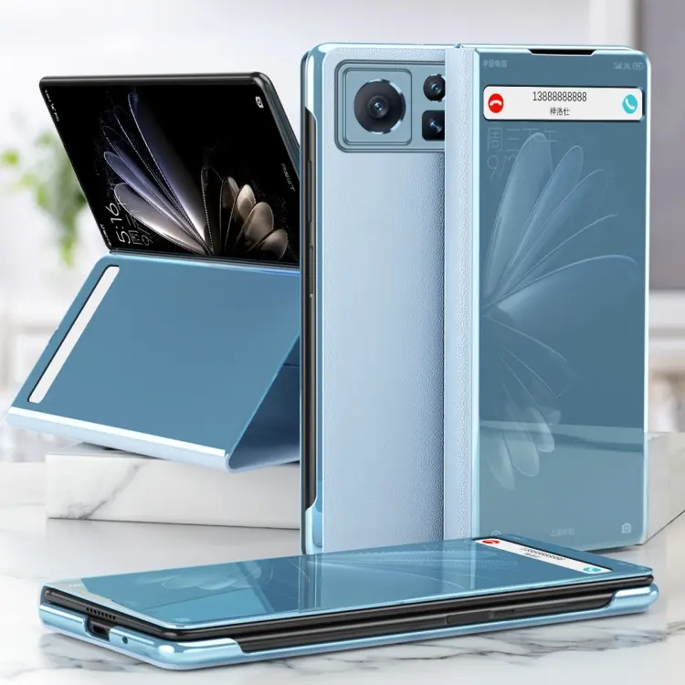 Custodia per telefono in pelle a specchio elettrolitico con supporto, For Xiaomi Mix Fold 2