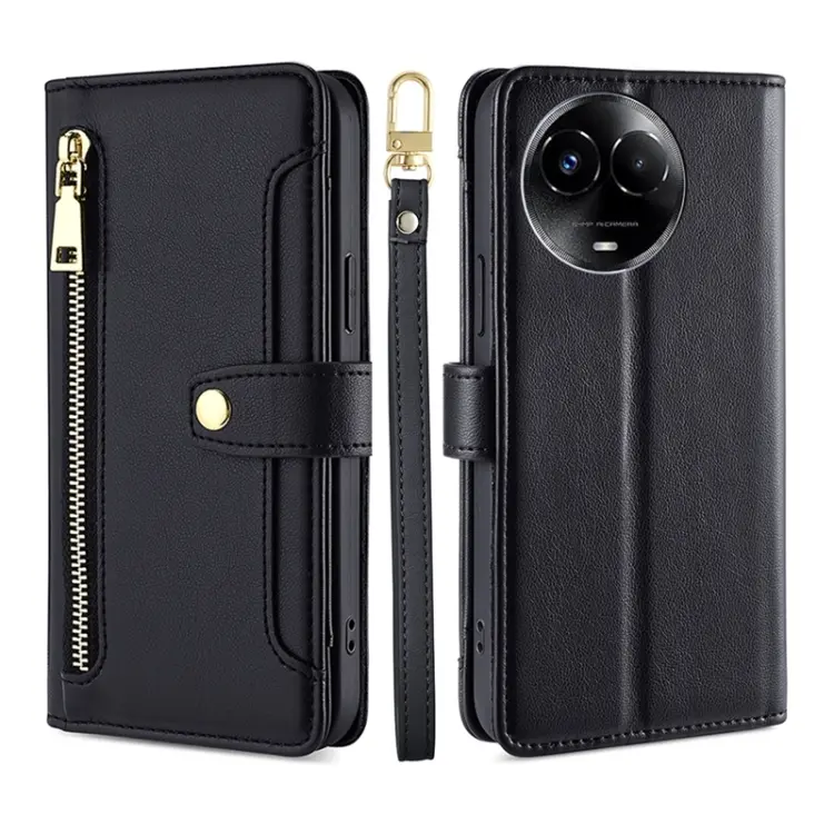 Custodia per telefono in pelle con portafoglio con cerniera a tracolla Lite Sheep Texture, For Realme 11 5G Global / 11x 5G, For Realme 11 5G, For Realme 11 Pro / 11 Pro+ 5G, For Realme C65 4G