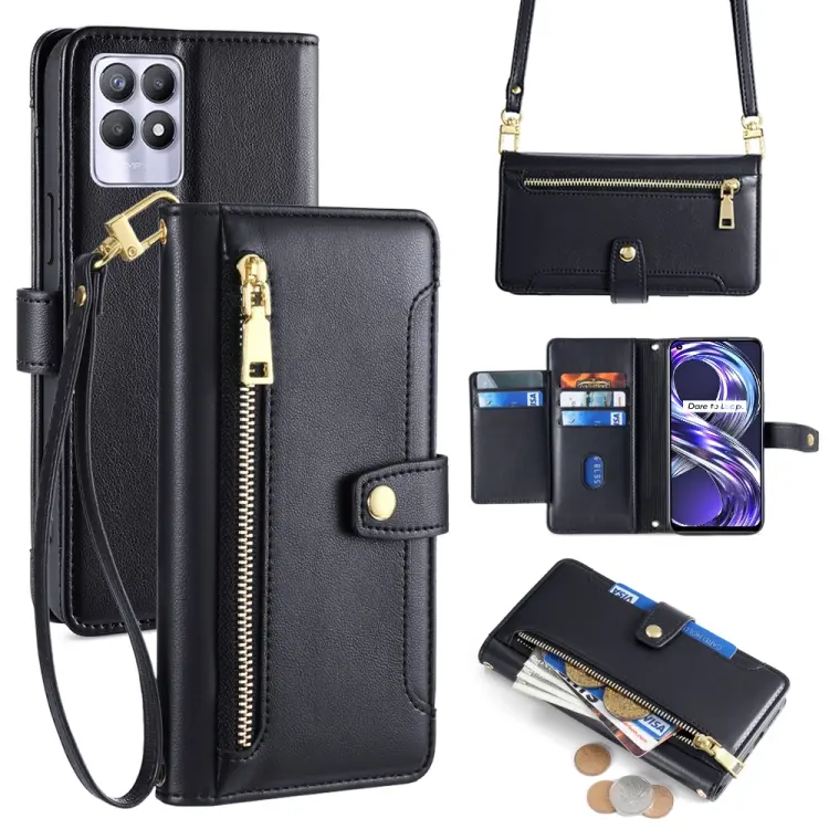 Custodia per telefono in pelle con portafoglio con cerniera a tracolla Lite Sheep Texture, For Realme 8i, For Realme GT Neo 2 5G, For Realme GT Master, For Realme C21Y