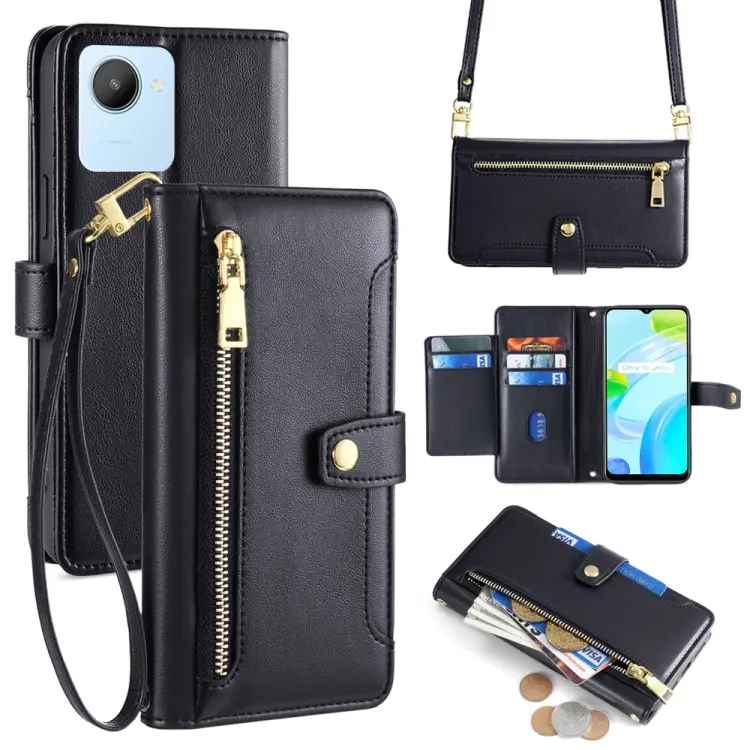 Custodia per telefono in pelle con portafoglio con cerniera a tracolla Lite Sheep Texture, For Realme C30 4G / Narzo 50i Prime, For Realme C31, For Realme GT Neo 3, For Realme 9 Pro+