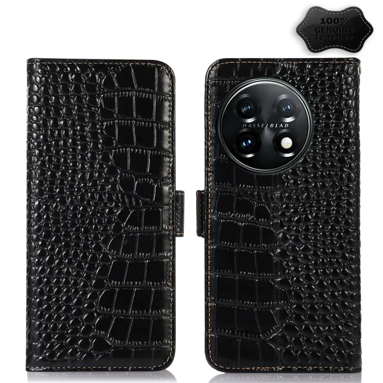 Custodia per telefono in pelle RFID con strato superiore in pelle bovina di coccodrillo, For OnePlus 11 5G, For OnePlus Nord CE 3 Lite, For Motorola Moto E13 4G 2023, For Motorola Moto G53 5G