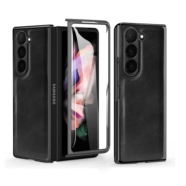 Custodia per telefono in PU con texture Crazy Horse per Samsung Galaxy Z Fold5 e