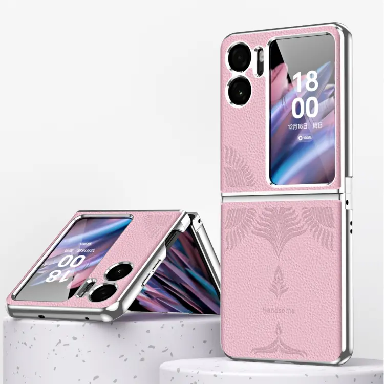 Custodia per telefono in rilievo con cornice galvanica modello Litchi, For OPPO Find N2 Flip