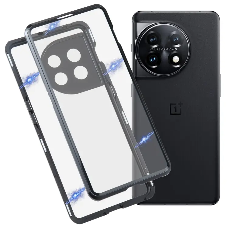 Custodia per telefono in vetro temperato in metallo magnetico a copertura totale, For OnePlus 11