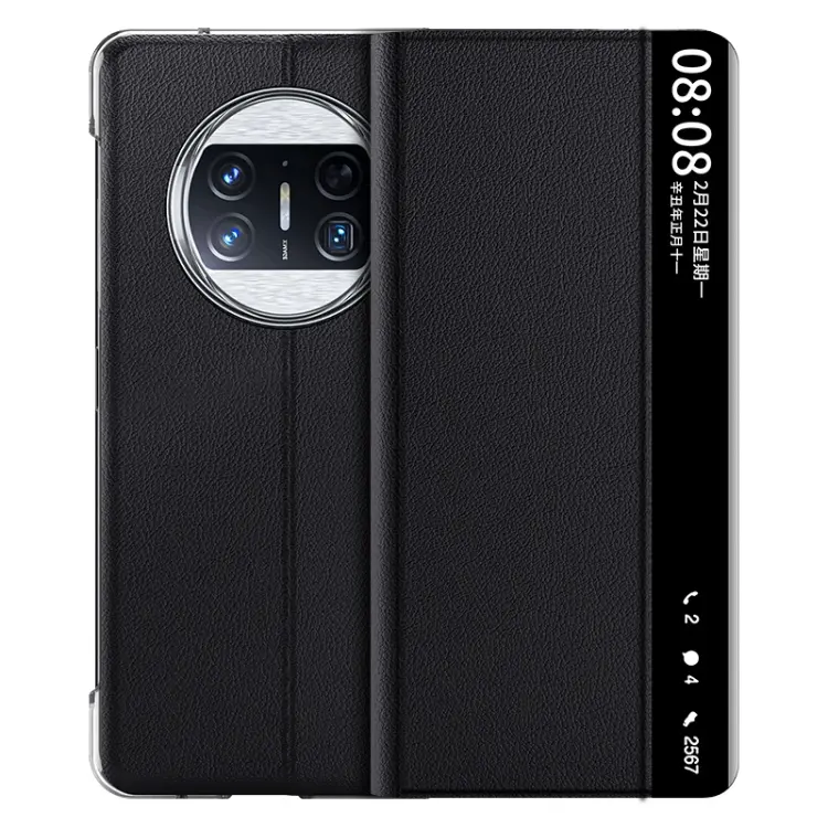 Custodia per telefono magnetica semplice con finestra e supporto Smart View, For Huawei Mate X3