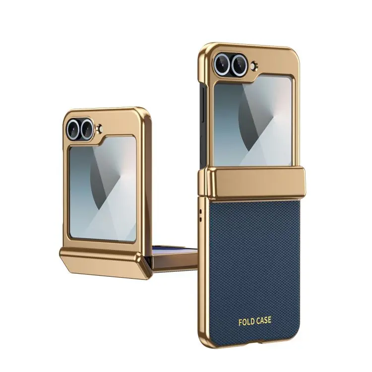 Custodia per telefono pieghevole antiurto in PC galvanizzato e pelle vegana, For Galaxy Z Flip5 5G, For Galaxy Z Fold4 5G, For Galaxy Z Flip4 5G, For Galaxy Z Flip3 5G