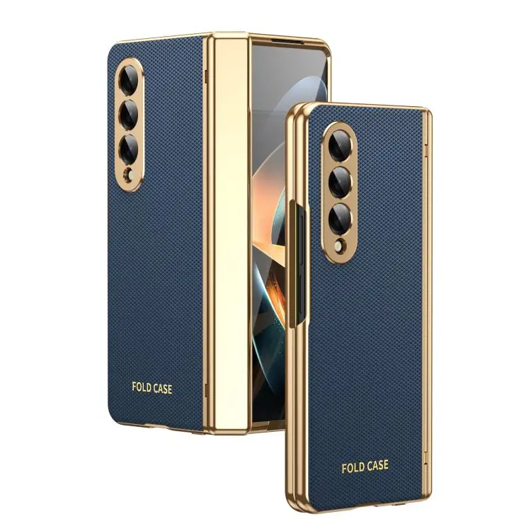 Custodia per telefono pieghevole antiurto in PC galvanizzato e pelle vegana, For Galaxy Z Fold3 5G