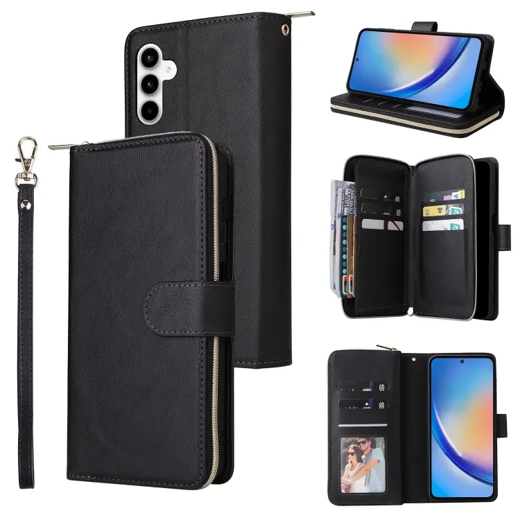 Custodia portafoglio con cerniera e 9 scomparti per Galaxy A35 5G, nero