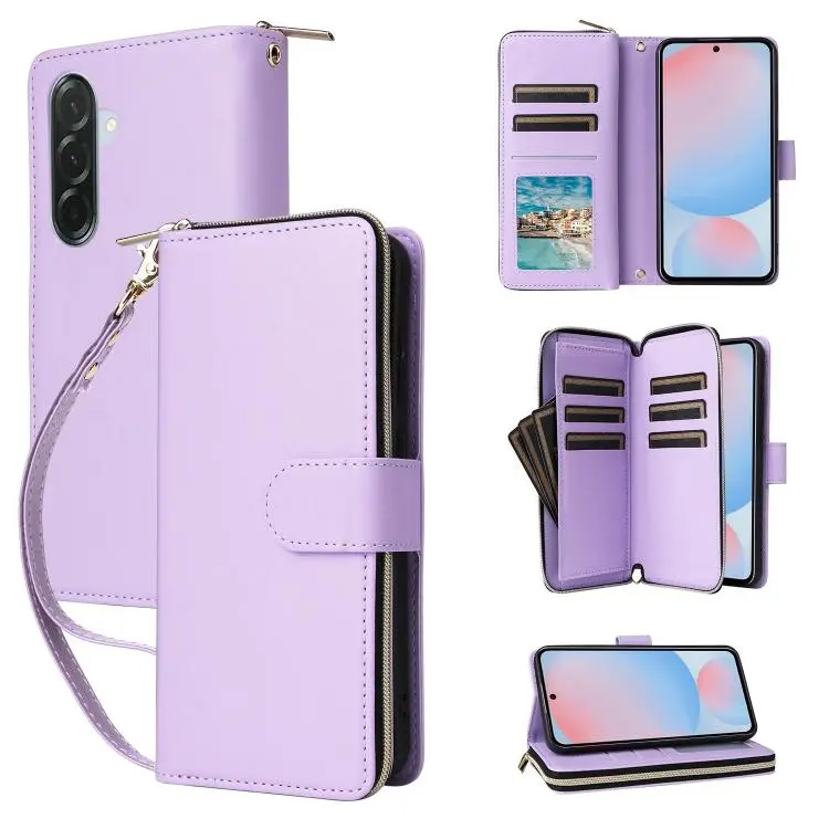 Custodia portafoglio in pelle con cerniera e nove slot per carte per Galaxy A36