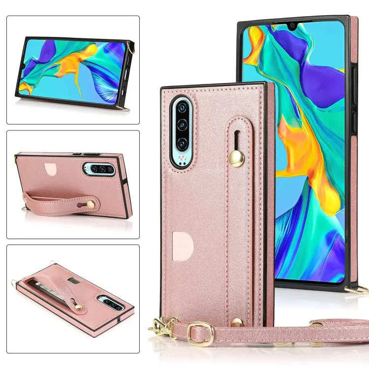 Custodia protettiva antiurto PU e TPU con cinturino e supporto per Huawei P30