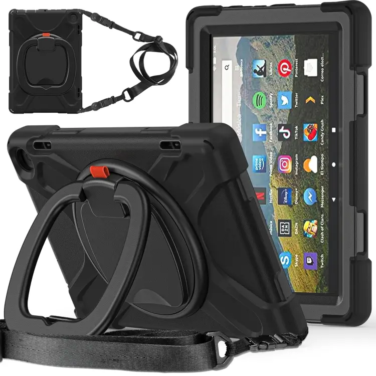 Custodia protettiva per tablet in silicone + PC con supporto e tracolla, For Amazon Fire HD 8 2022