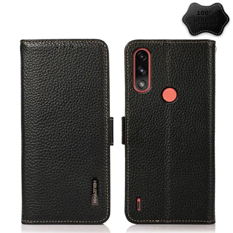 Custodia RFID in vera pelle Litchi magnetica laterale per Motorola Moto E7 Power
