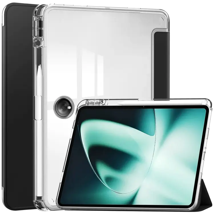 Custodia Smart Tablet in pelle con cover posteriore trasparente a 3 pieghe, For OnePlus Pad, For OPPO Pad 2
