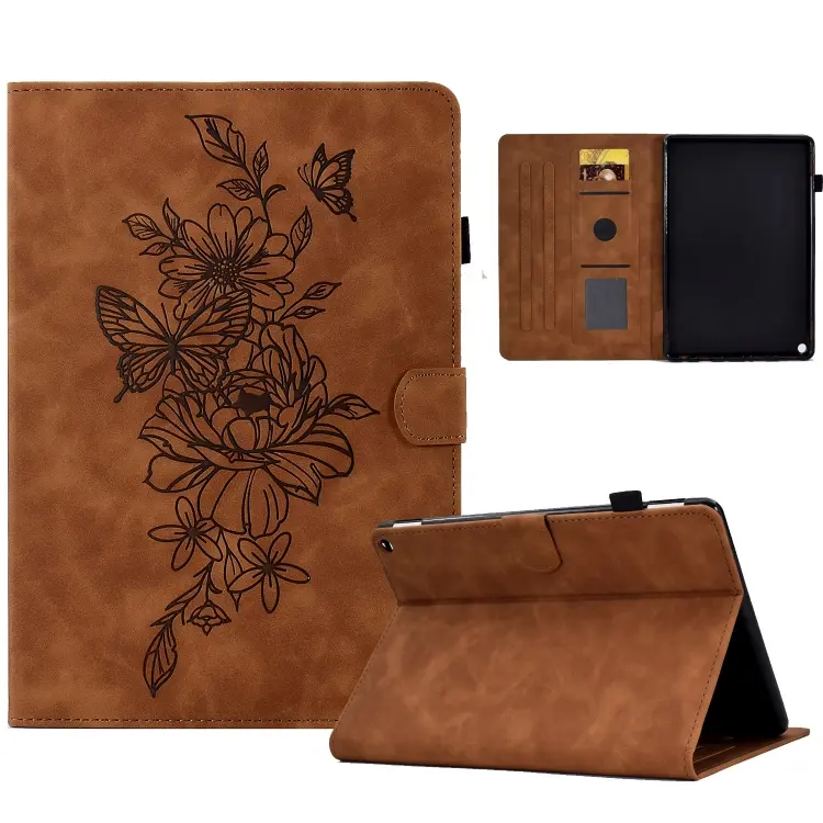 Custodia Smart Tablet in pelle goffrata farfalla peonia, For Amazon Kindle Fire HD8 2020, For Amazon Kindle Fire 7 2019/2017/2015, For Amazon Kindle Fire 7 2022, For Amazon Kindle Paperwhite 4/3/2/1