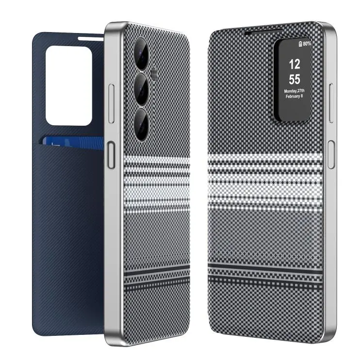 Custodia Smart View in ecopelle con motivo a quadri per Samsung Galaxy