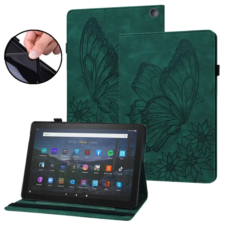 Custodia tablet in pelle con farfalla goffrata per Amazon Kindle Fire HD 10 / 8