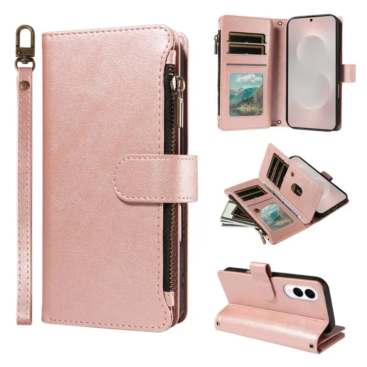 Custodia vegana in similpelle con 9 scomparti per Galaxy S25 Ultra, S24 FE, S24
