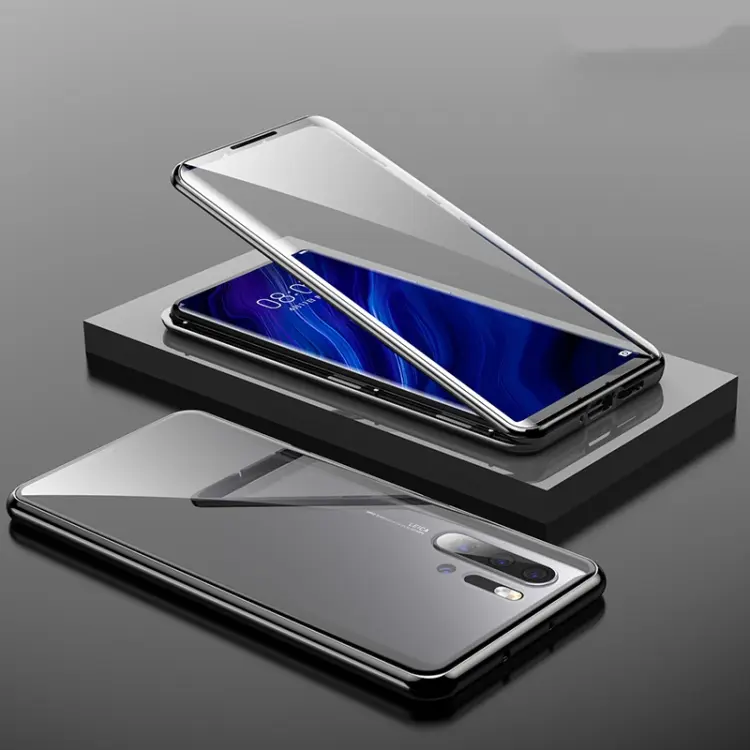 Custodia vetro temperato bifacciale con struttura metallica per Huawei P30 Pro