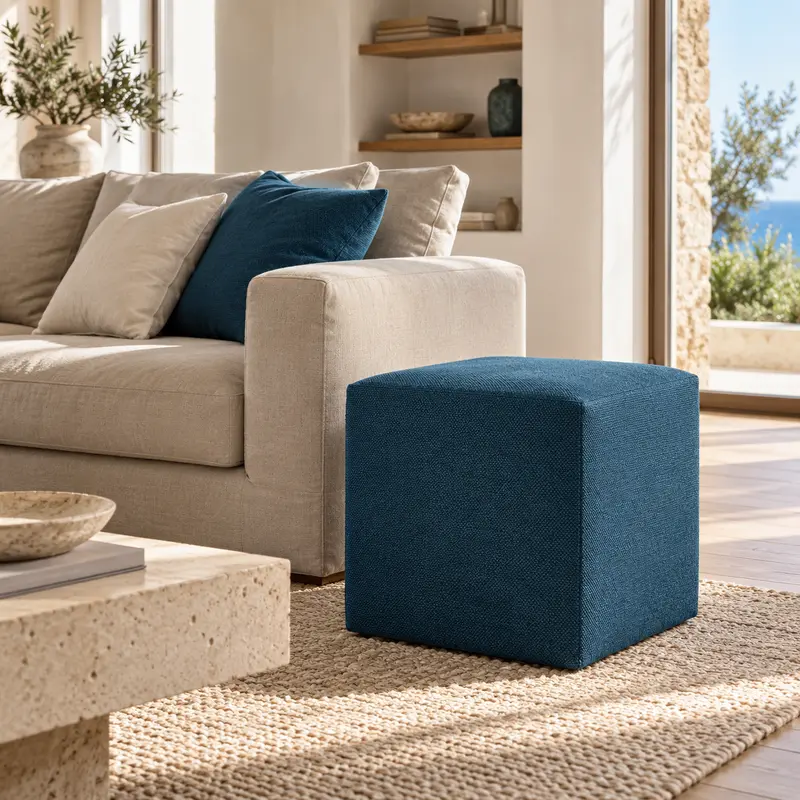 DADO TEX 35, Pouf Poggiapiedi in Cotone con Zip 35x35 h35