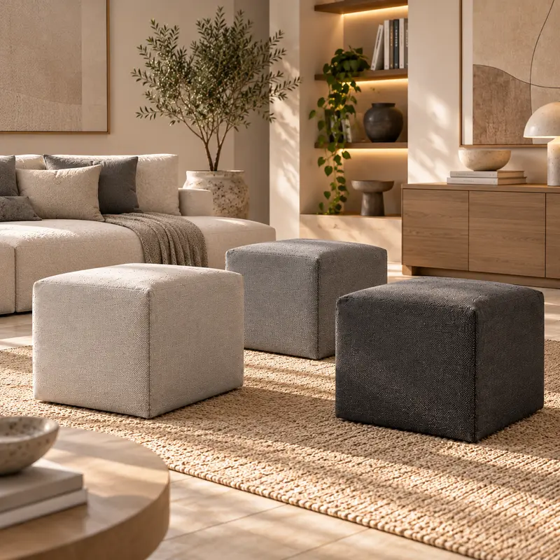 DADO TEX 42, Pouf Poggiapiedi in Cotone con Zip 42x42 h42