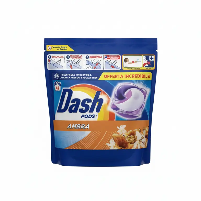 Dash Pods Ambra 44 Lavaggi – Detersivo in Capsule All-in-1 – Profumazione Intensa e Avvolgente – Giga Pack Convenienza