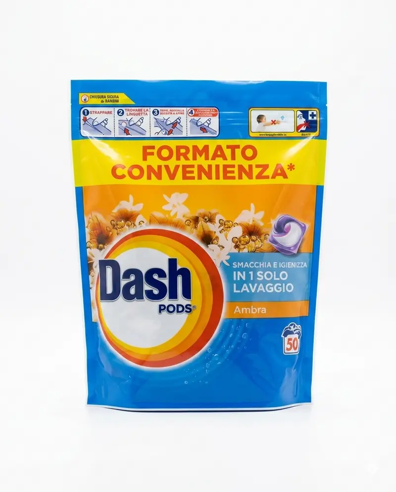 Dash Pods Ambra Formato Convenienza 50 Lavaggi – Smacchia e Igienizza in un Solo Gesto