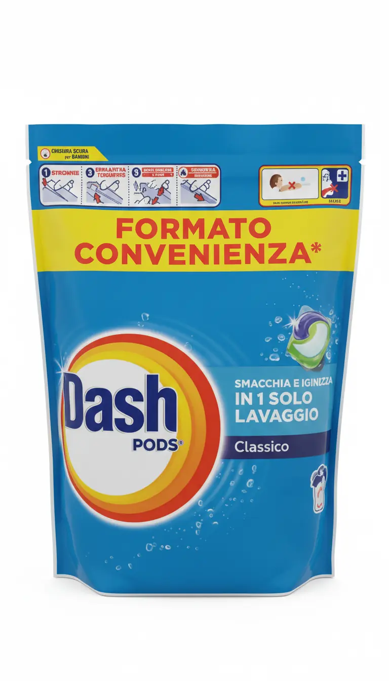 Dash Pods Classico Mega Pack 50 Lavaggi – Detersivo in Capsule All-in-1 – Pulizia Profonda, Smacchiante e Brillantezza – Efficace a 20°C