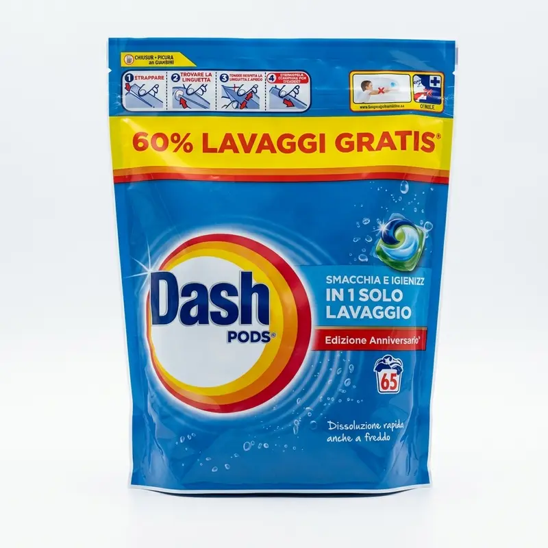 Dash PODS® Detersivo Lavatrice 65 Lavaggi | Edizione Anniversario – Smacchia e Igienizza