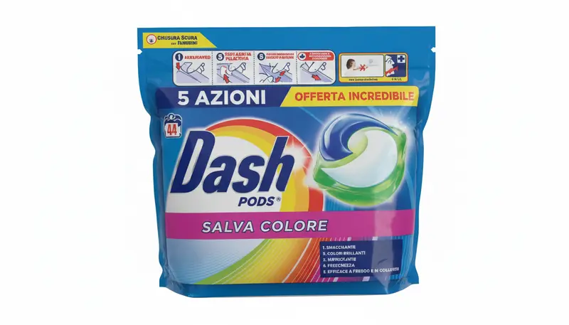 Dash Pods | Salva Colore | Giga Pack 44 Lavaggi | Detersivo in Capsule per Capi Colorati | Azione Anti-Sbiadimento | Pulizia Profonda e Protezione Fibre | Efficace a 20°C