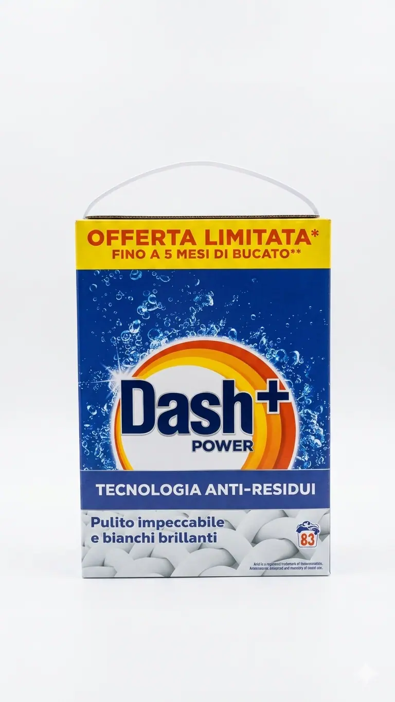 Dash Power Detersivo in Polvere 83 Misurini | Pulito Impeccabile e Bianchi Brillanti | Tecnologia Anti-Residui | Efficace a Basse Temperature e Cicli Brevi | Formato Scorta Convenienza