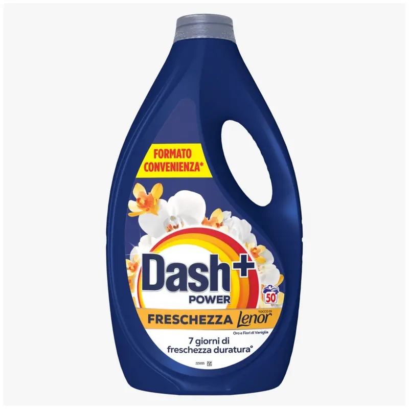 Dash Power Detersivo Liquido 50 Lavaggi (2,75 L) | Freschezza Lenor Oro e Fiori di Vaniglia | Azione Smacchiante Impeccabile | Efficace a 20°C