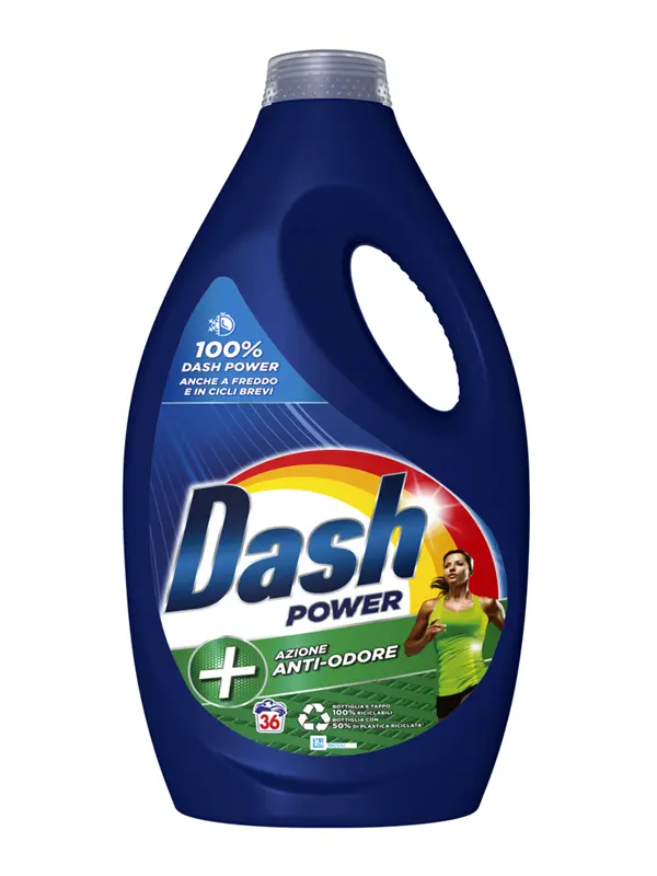 Dash Power | Detersivo Liquido Lavatrice | Azione Anti-Odore | 1800 ml | 36 Lavaggi | Pulizia Potente e Profumo Intenso | Efficace a Freddo e Cicli Brevi | Ideale per Capi Sportivi