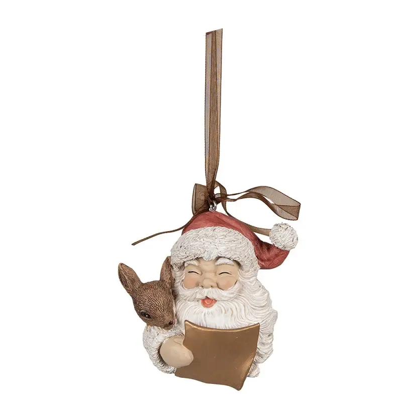 Decorazione Babbo Natale con Cerbiatto da Appendere in Poliresina by Clayre & Eef, H 9 cm
