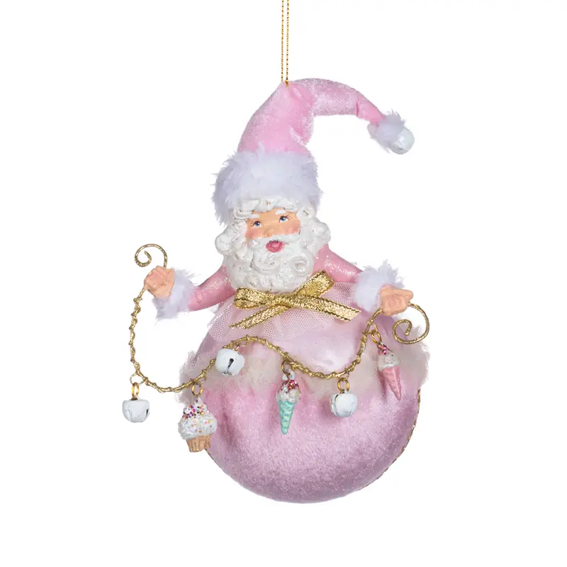 Decorazione Natalizia Babbo Natale su Sfera Rosa con Dolcetti – Goodwill, 17cm